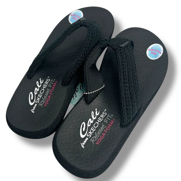 NEW Skechers Black Flip Flops size 7 Woven Strap Thong Cali Relaxed Fit Foam NWT - Picture 3 of 8